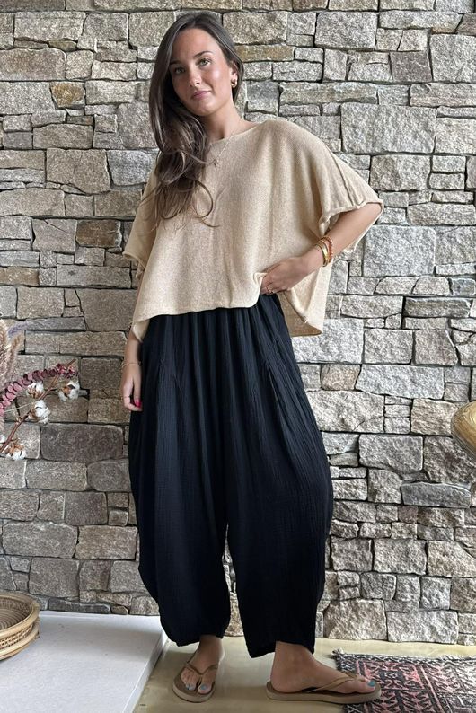 Tasha Cushion Cotton Sia Barrel Pant Black